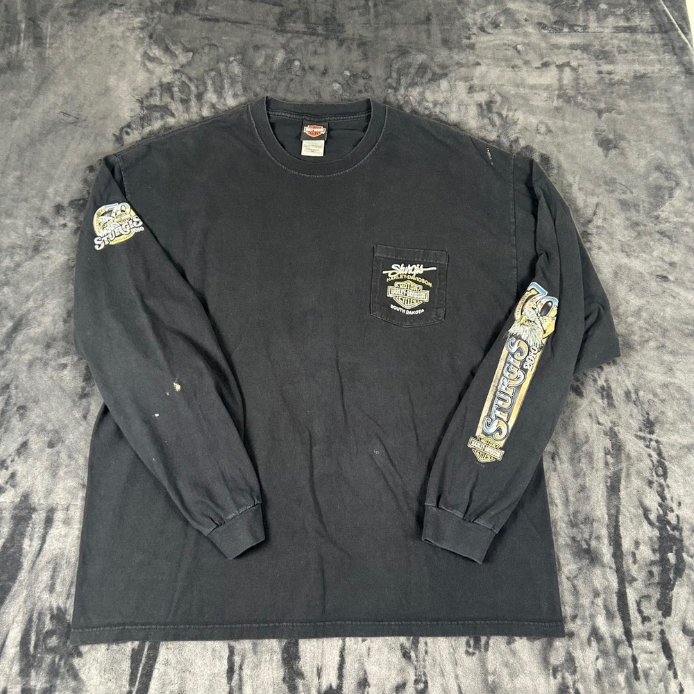 Harley-Davidson T-Shirt Mens 2XL Black 2010 Sturgis 70th Anniversary Long Sleeve